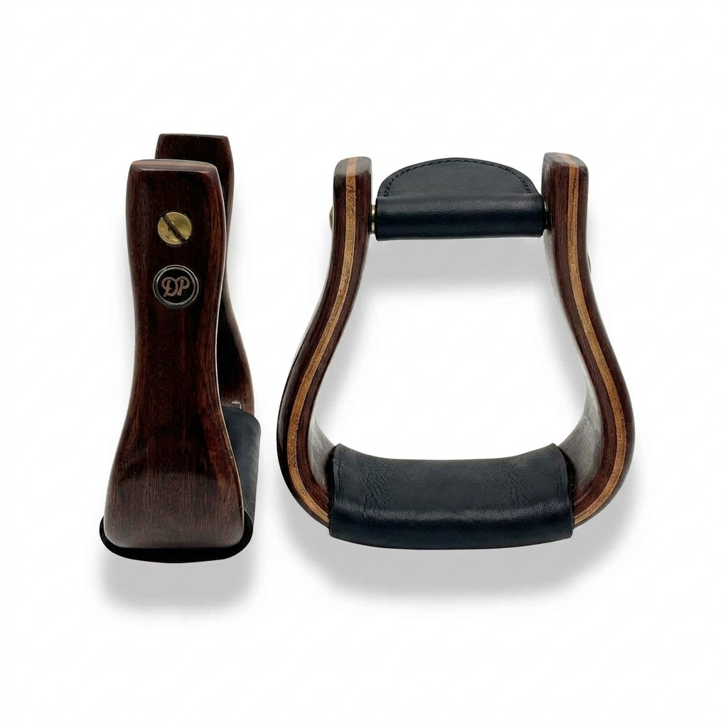 Wooden stirrups with laced leather step