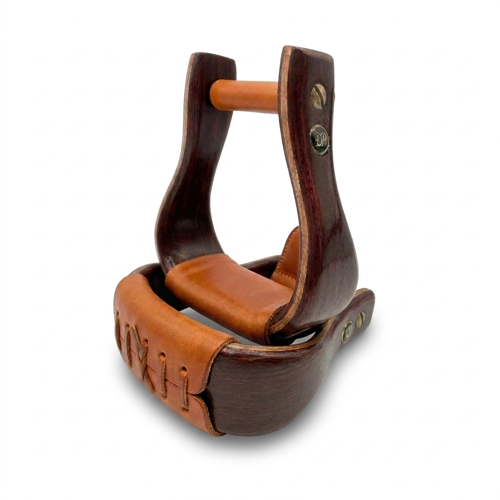 Wooden stirrups with laced leather step