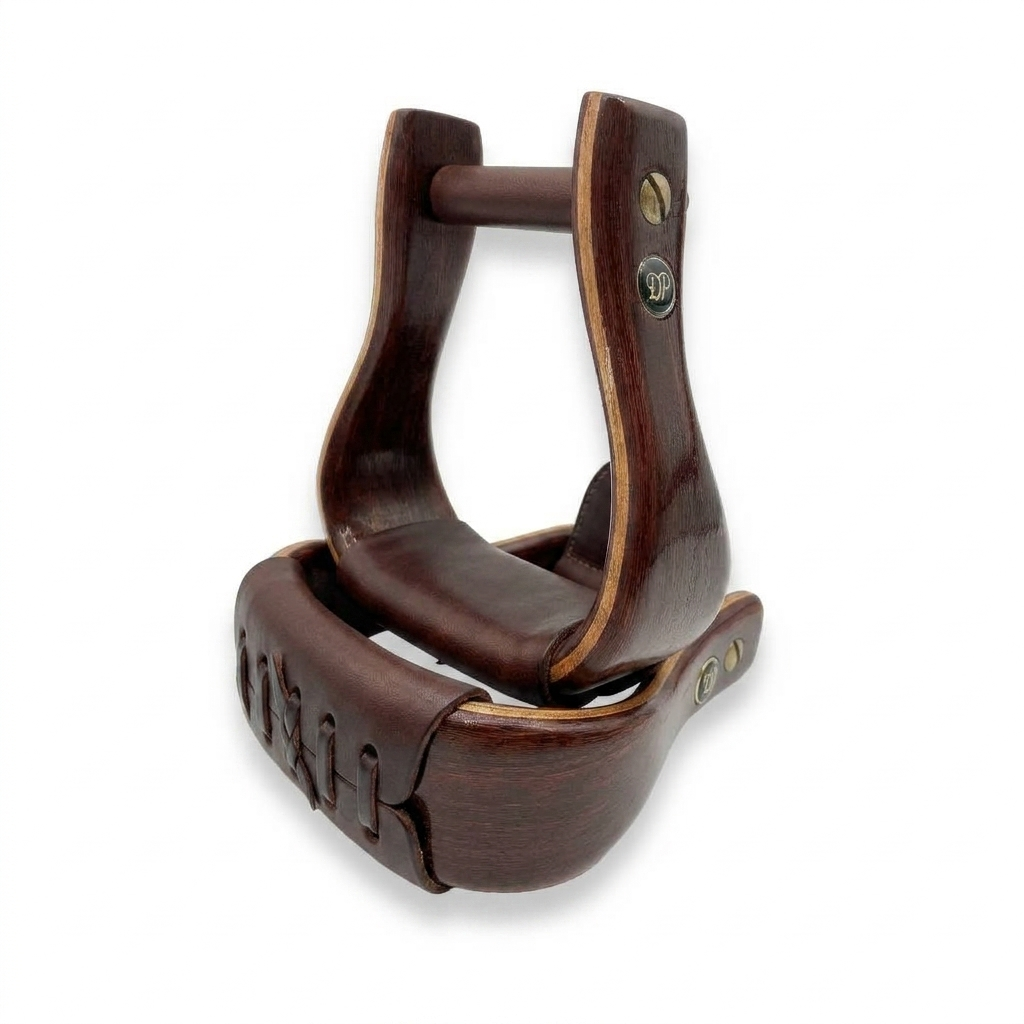 Wooden stirrups with laced leather step